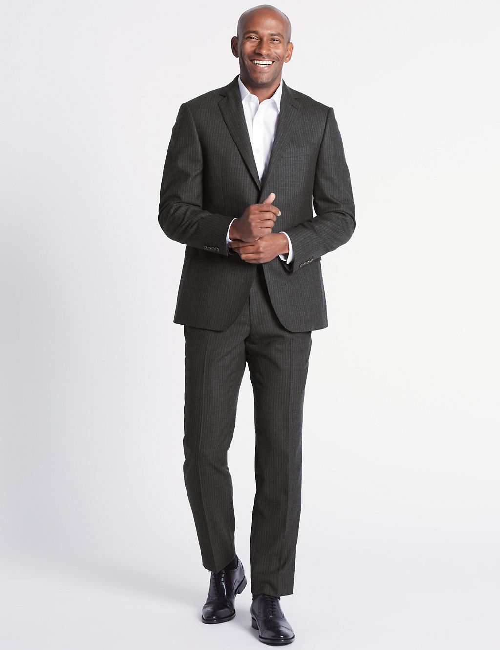 Charcoal Striped Tailored Fit Wool Trousers 5 of 6