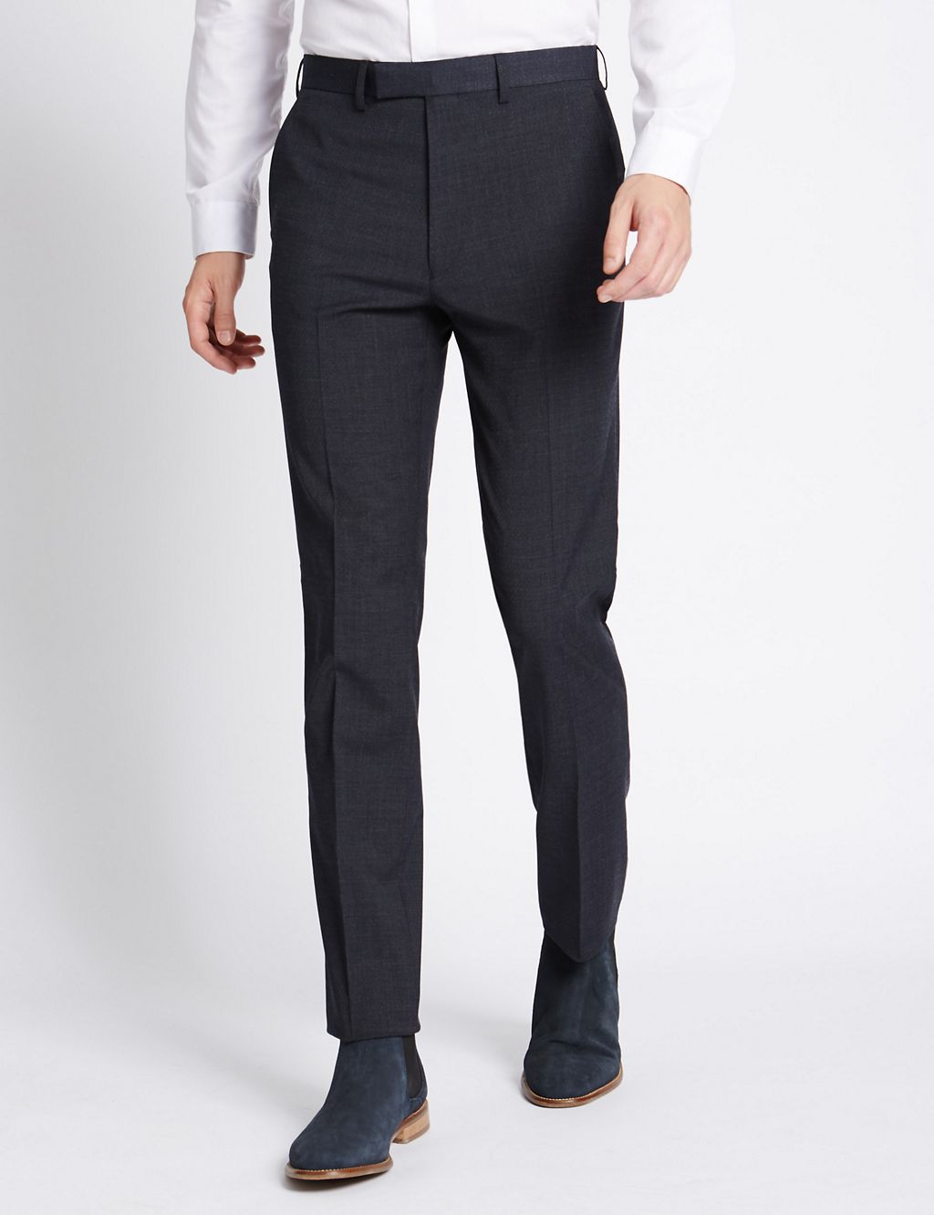 Charcoal Textured Modern Slim Fit Trousers 3 of 4