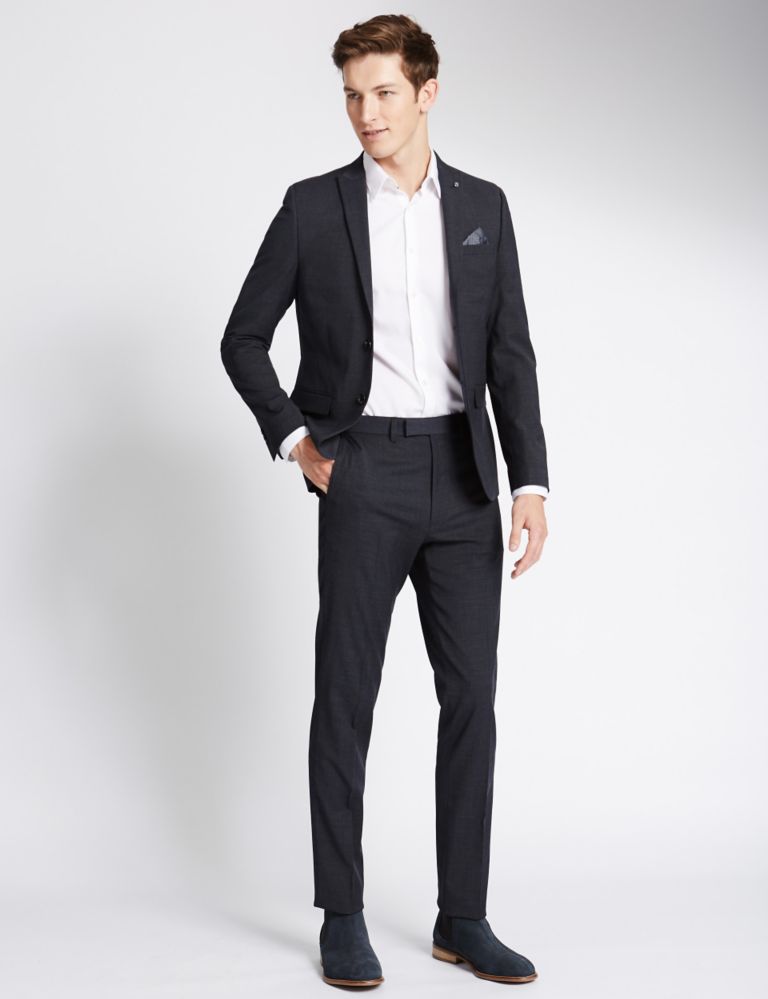 Charcoal Textured Modern Slim Fit Trousers 4 of 4
