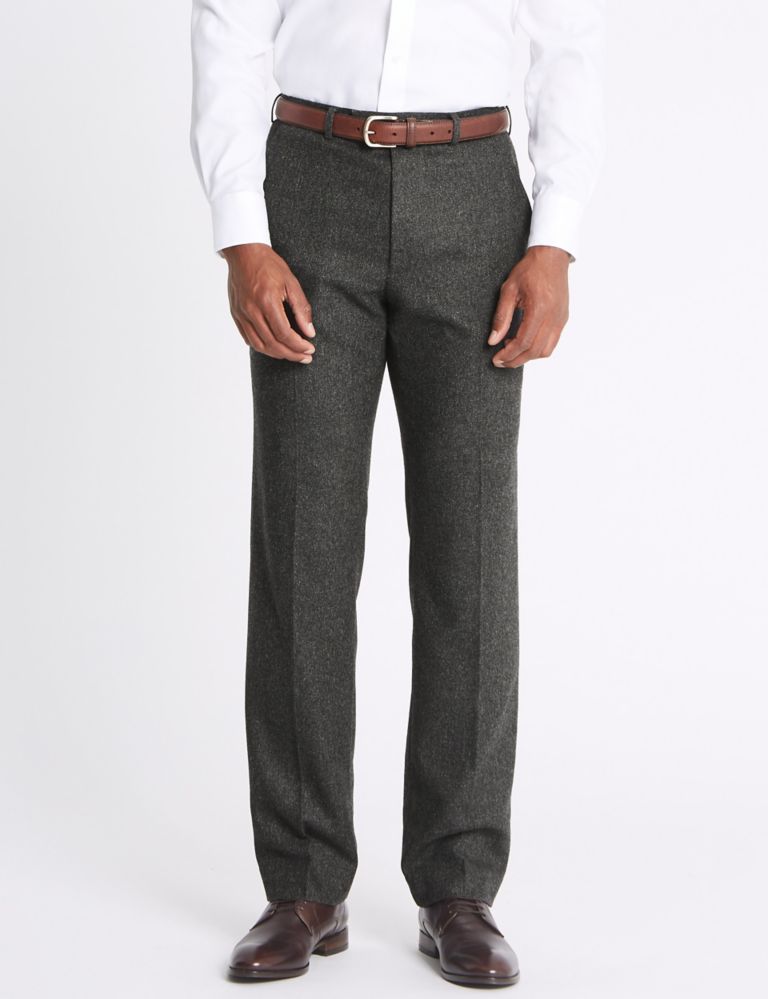 Charcoal Textured Regular Fit Trousers 1 of 4
