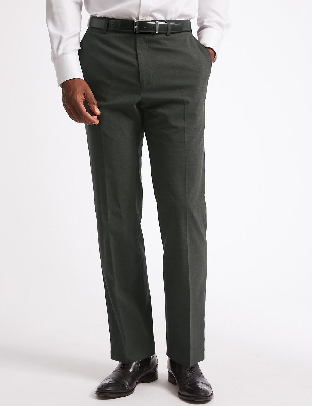 Charcoal Textured Regular Fit Trousers 3 of 7