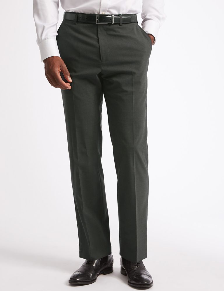 Charcoal Textured Regular Fit Trousers 1 of 7