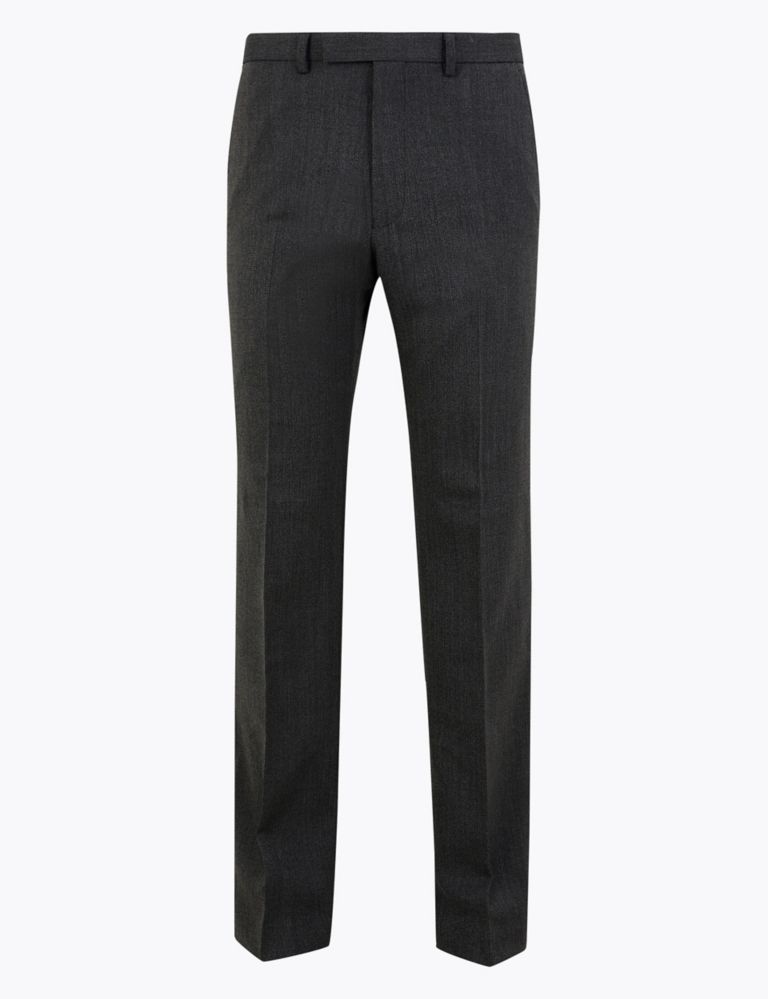 Charcoal Textured Regular Fit Trousers 2 of 6