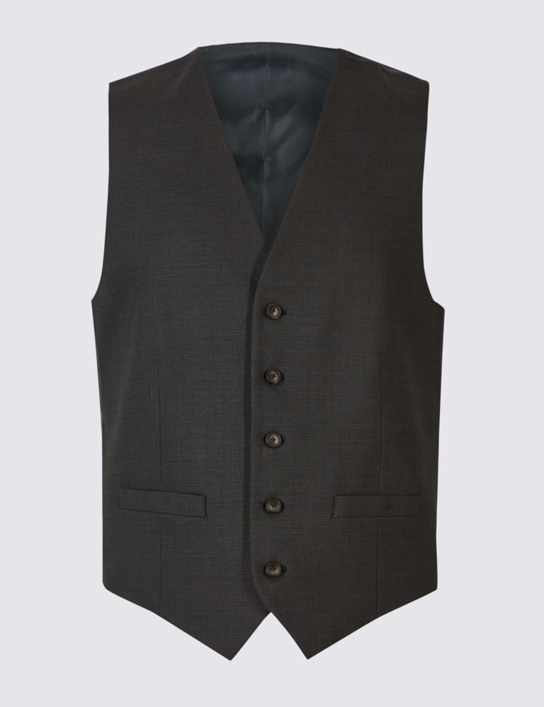 Charcoal Textured Regular Fit Waistcoat 2 of 5