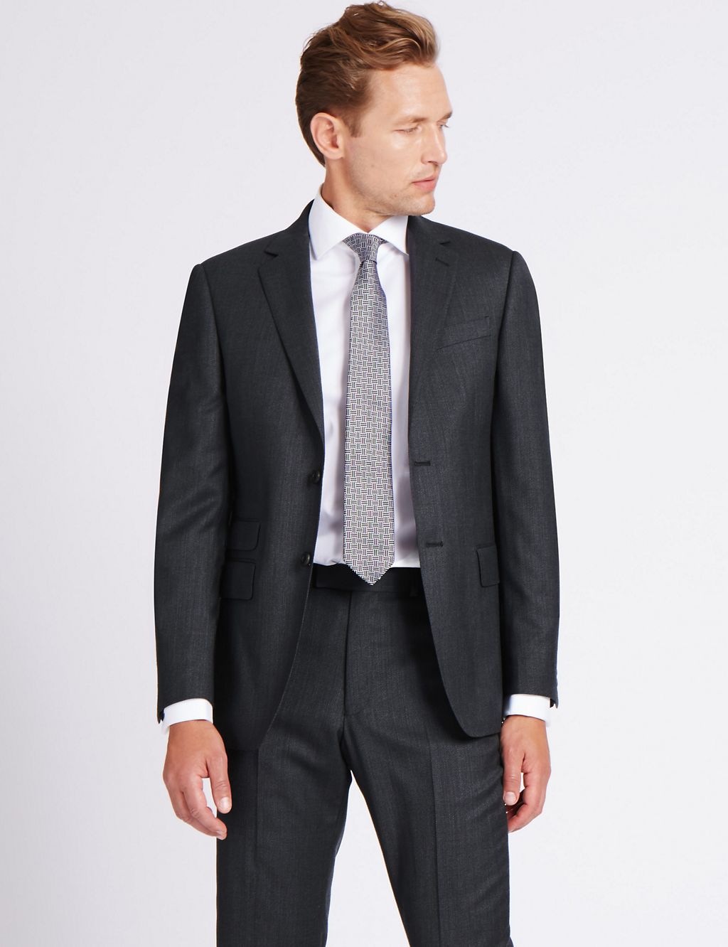 Charcoal Textured Regular Fit Wool Jacket 2 of 6