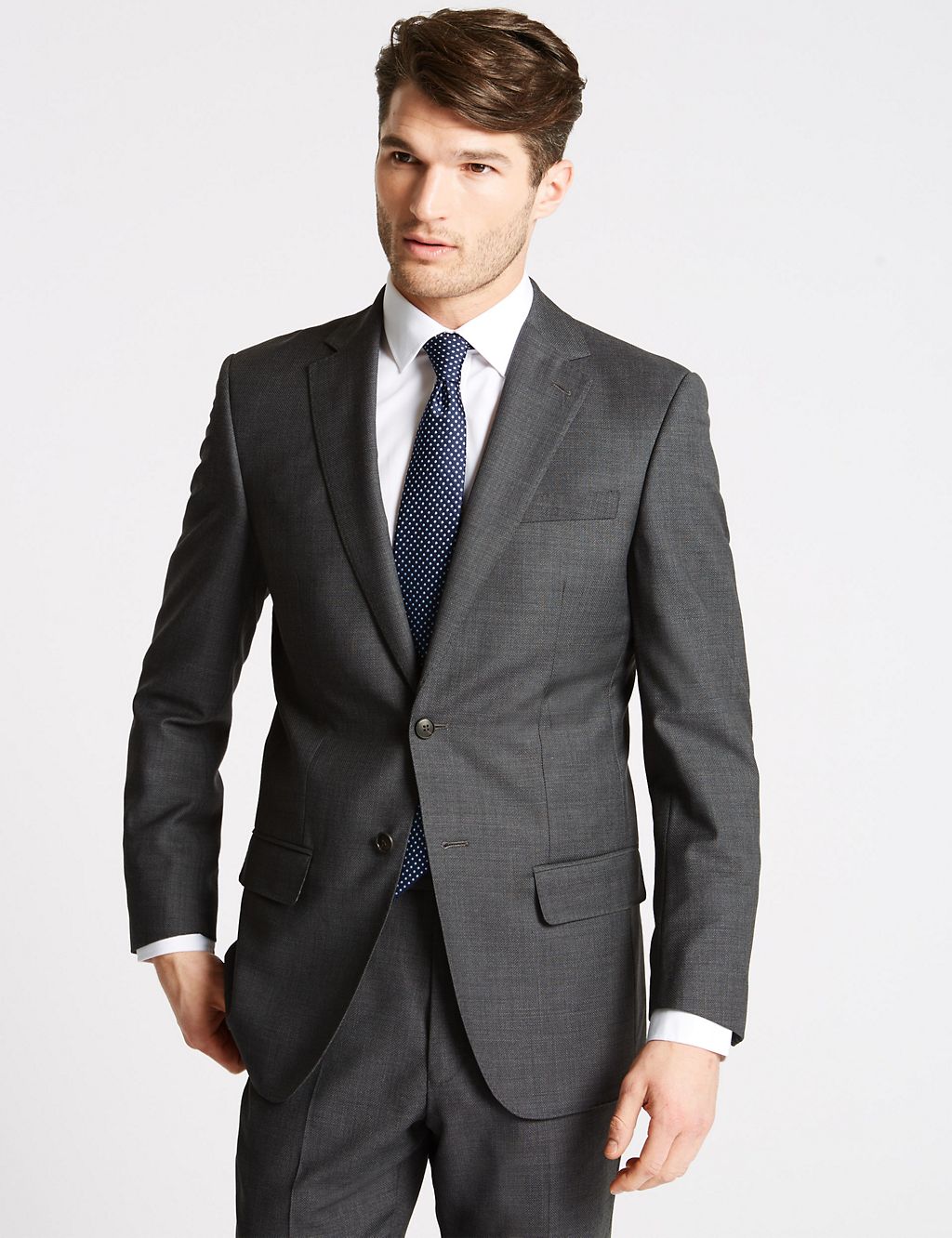 Charcoal Textured Regular Fit Wool Jacket 2 of 7