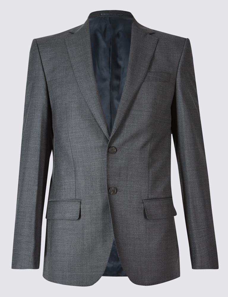 Charcoal Textured Regular Fit Wool Jacket 2 of 7