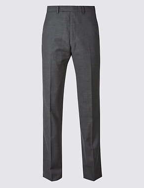Charcoal Textured Regular Fit Wool Trousers Image 2 of 7