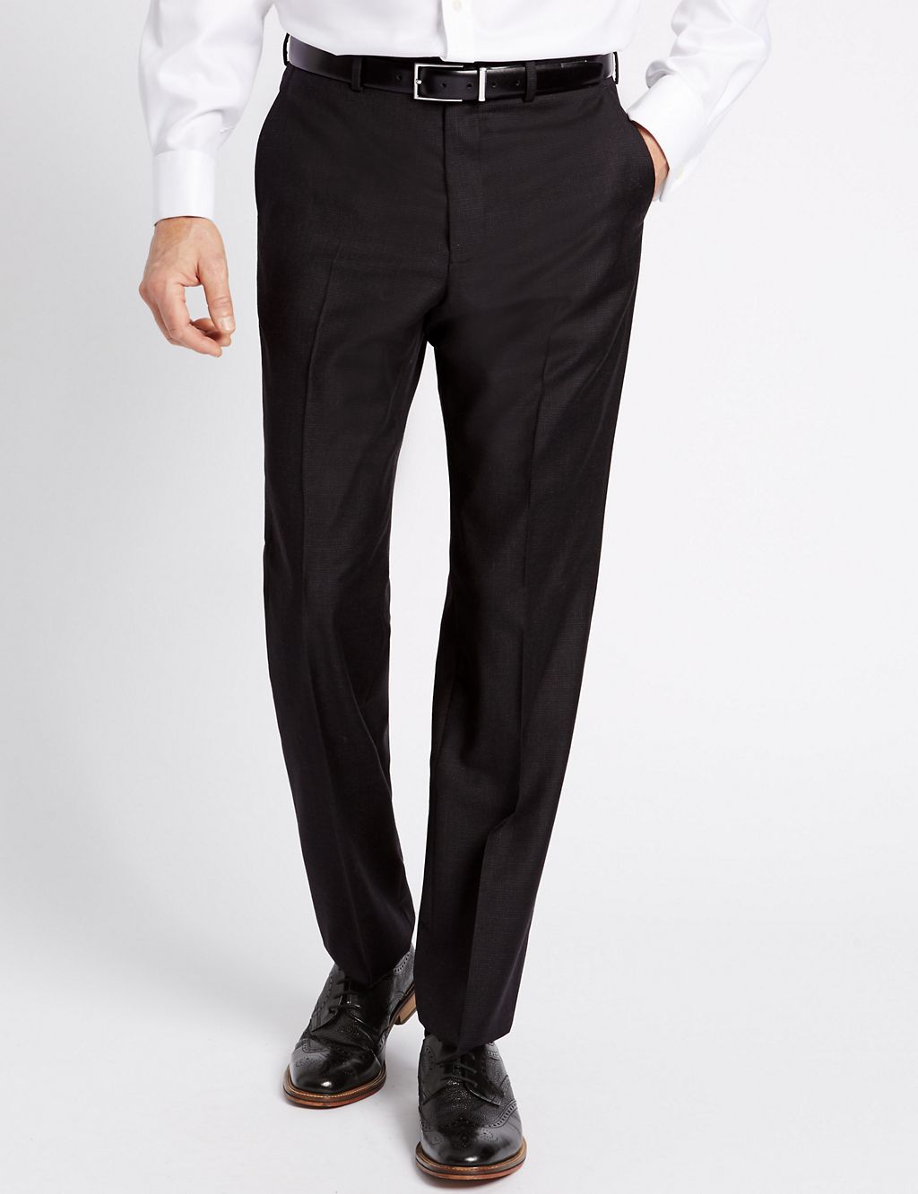 Charcoal Textured Regular Fit Wool Trousers 3 of 5