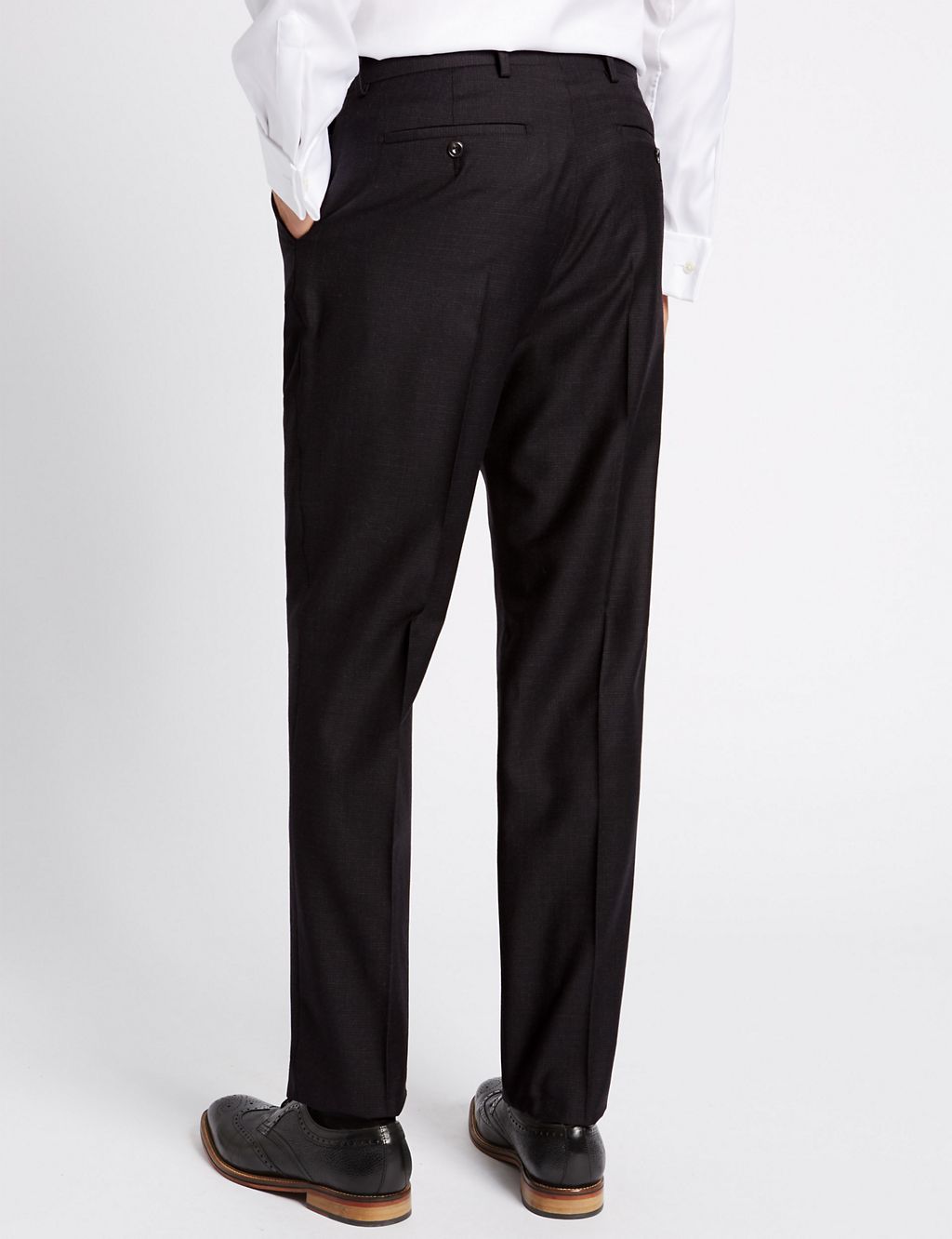 Charcoal Textured Regular Fit Wool Trousers 2 of 5