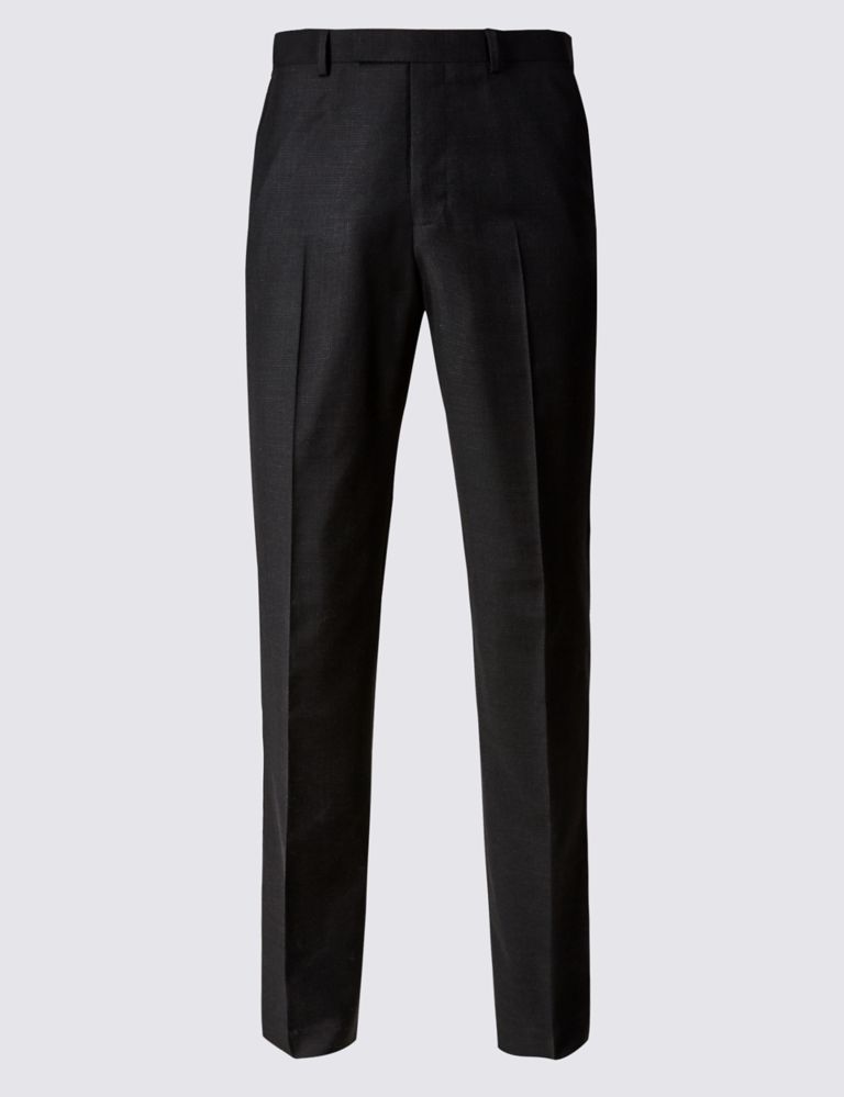 Charcoal Textured Regular Fit Wool Trousers 2 of 5