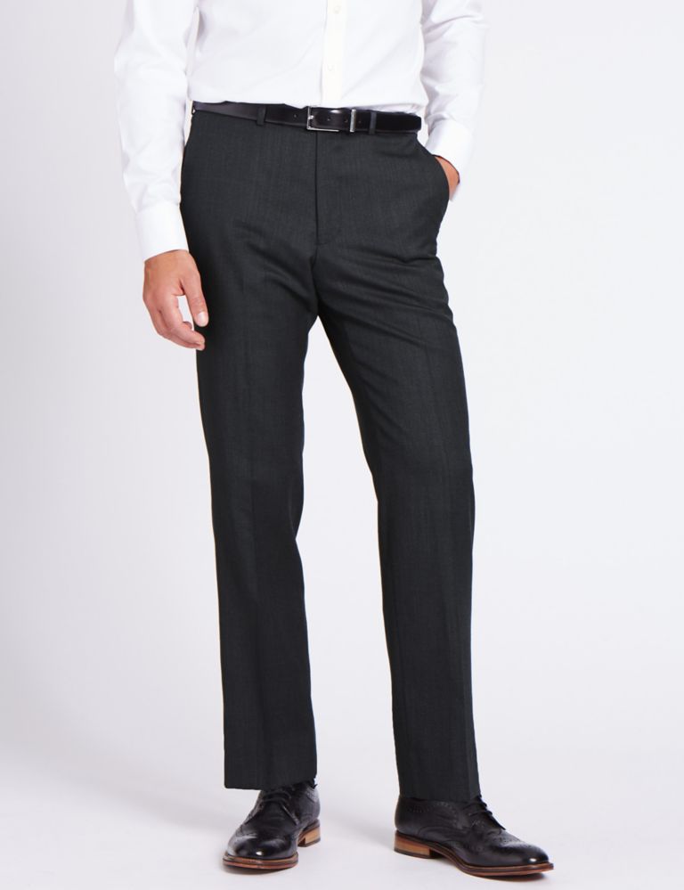 Charcoal Textured Regular Fit Wool Trousers 1 of 5