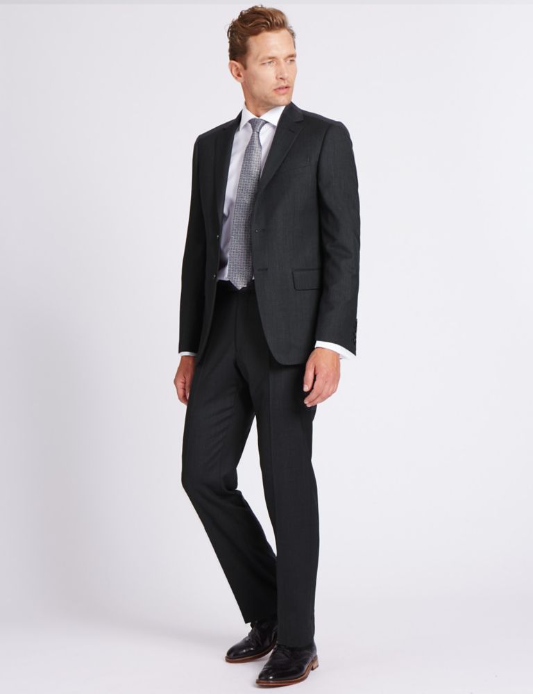 Charcoal Textured Regular Fit Wool Trousers 4 of 5