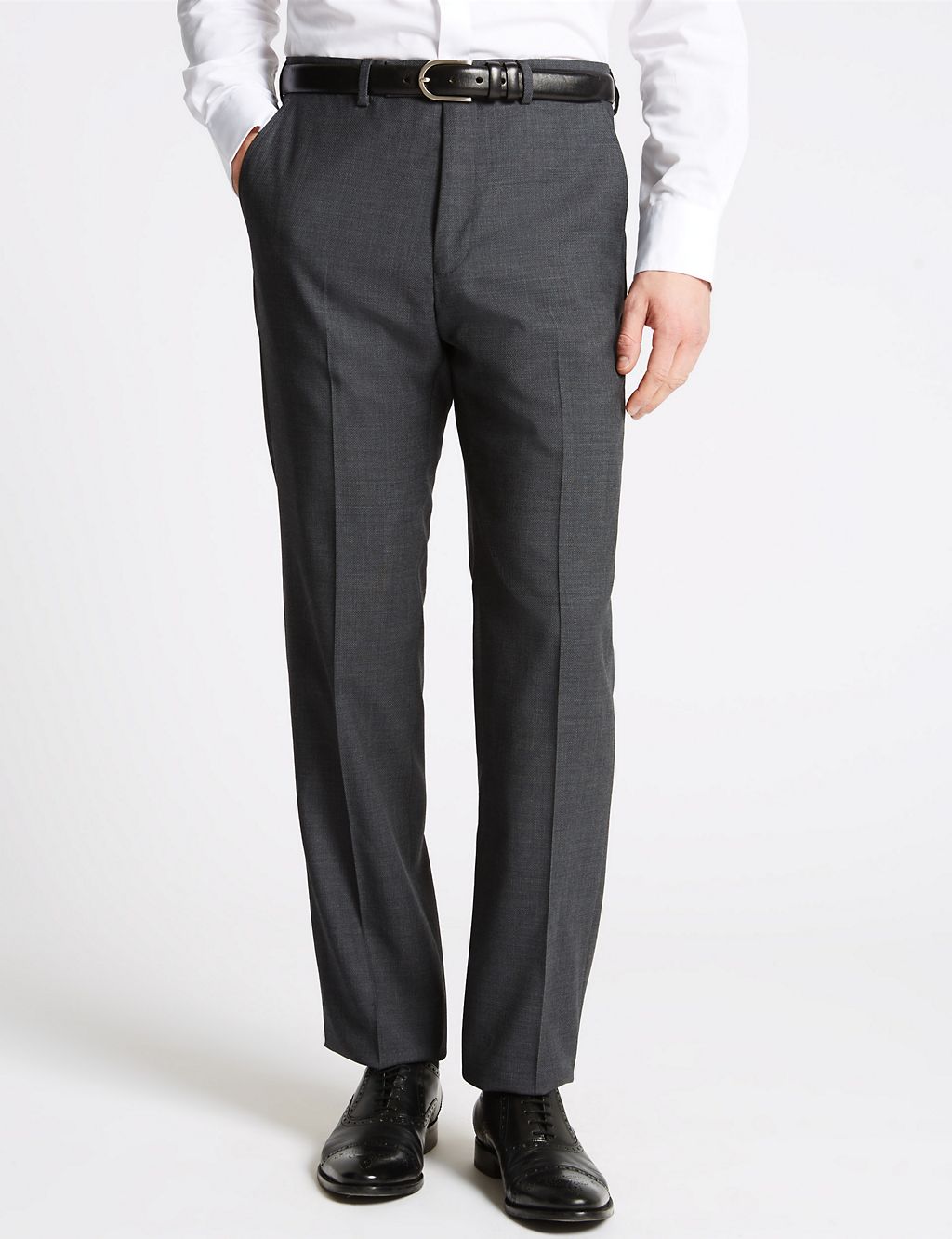 Charcoal Textured Regular Fit Wool Trousers 3 of 7