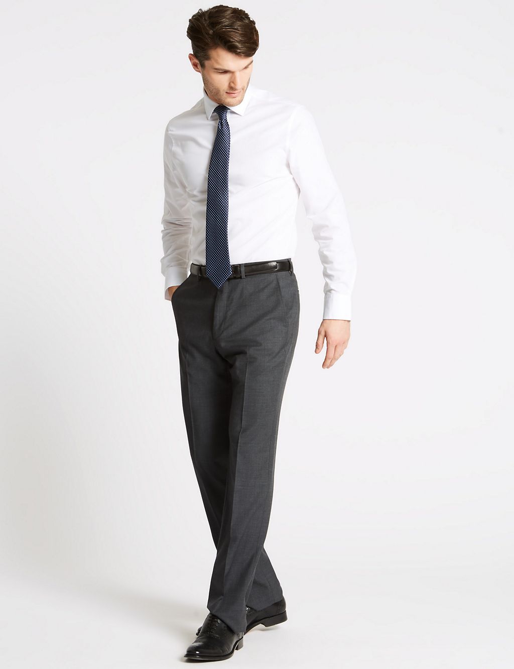 Charcoal Textured Regular Fit Wool Trousers 2 of 7
