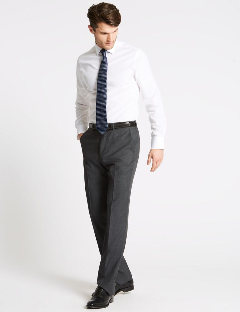 Charcoal Textured Regular Fit Wool Trousers 3 of 7
