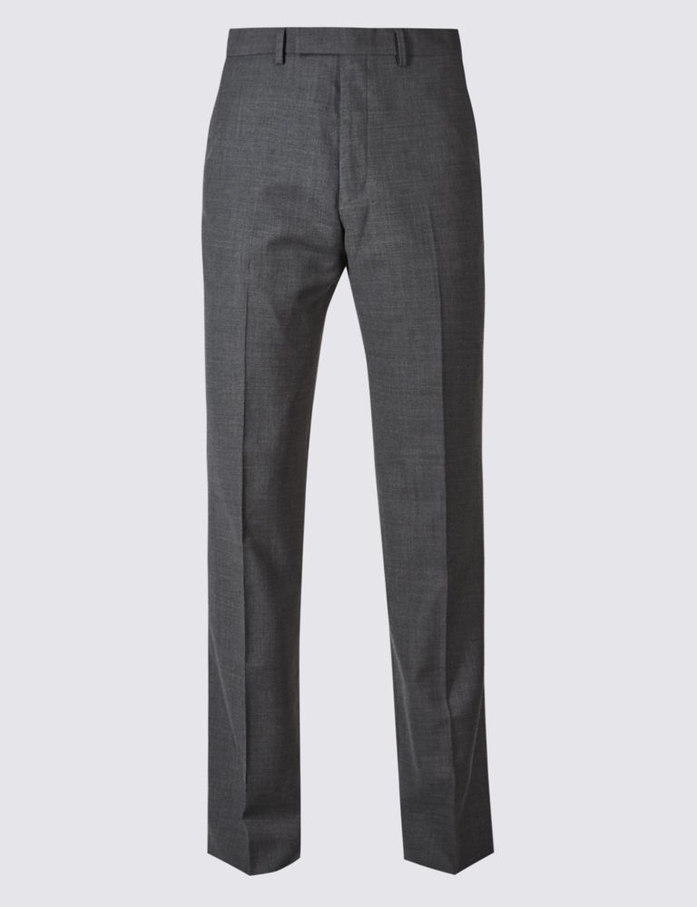 Charcoal Textured Regular Fit Wool Trousers 2 of 7