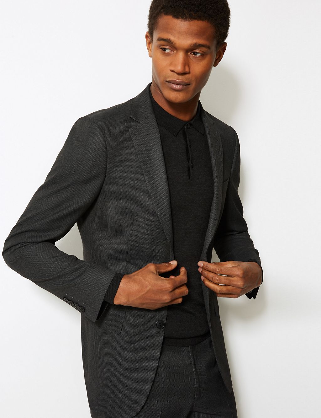 Charcoal Textured Slim Fit Suit Jacket 2 of 6