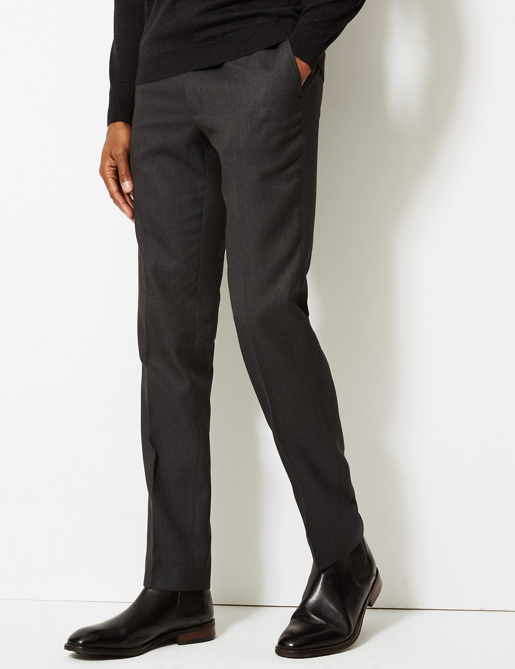 Charcoal Textured Slim Fit Suit Trousers 2 of 5