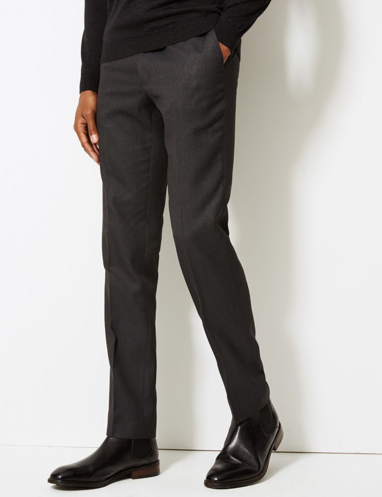 Charcoal Textured Slim Fit Suit Trousers 3 of 5