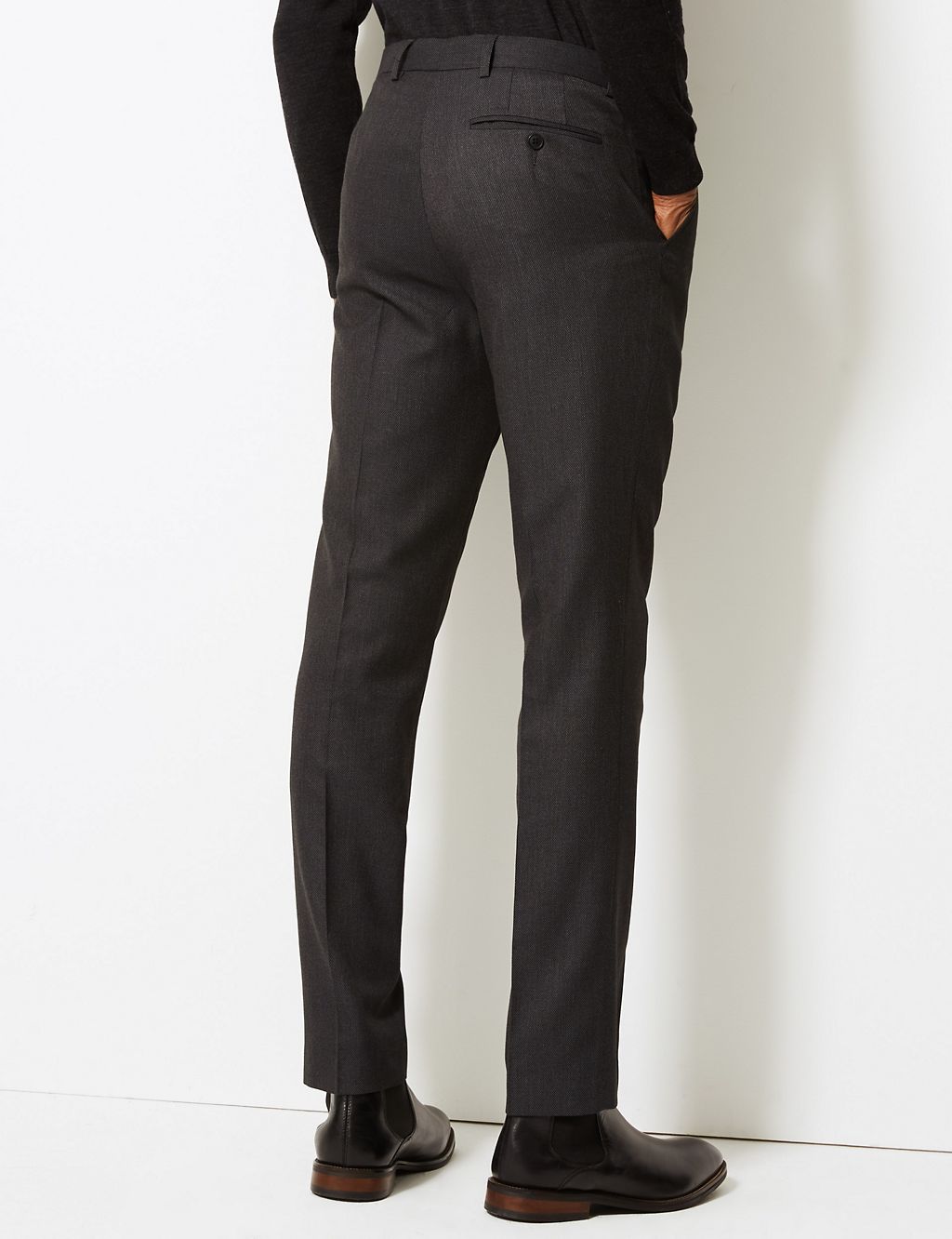 Charcoal Textured Slim Fit Suit Trousers 4 of 5
