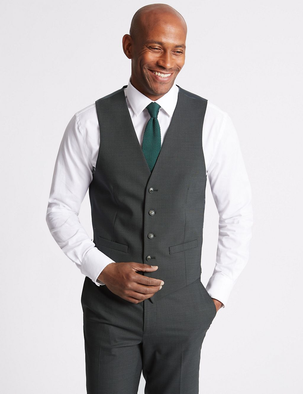 Charcoal Textured Slim Fit Waistcoat 3 of 6