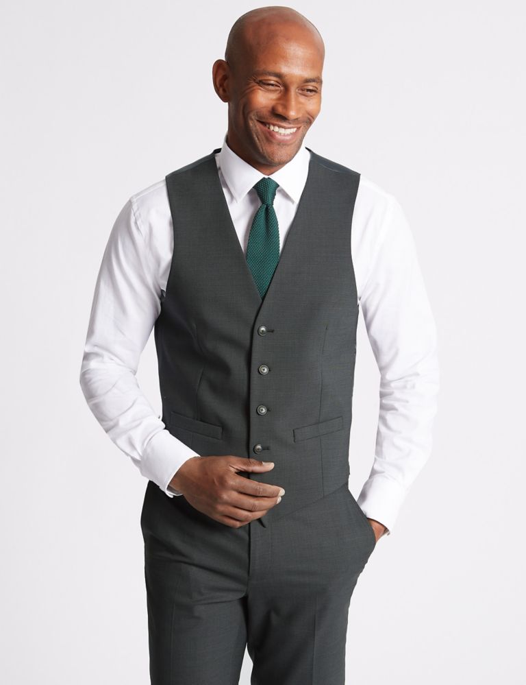 Charcoal Textured Slim Fit Waistcoat 1 of 6