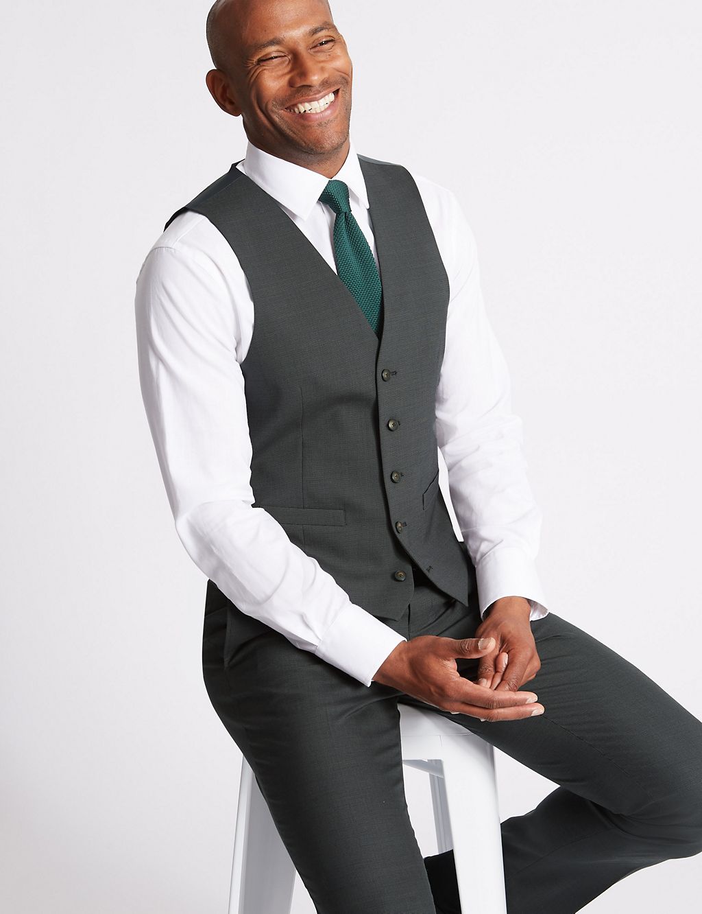 Charcoal Textured Slim Fit Waistcoat 2 of 6