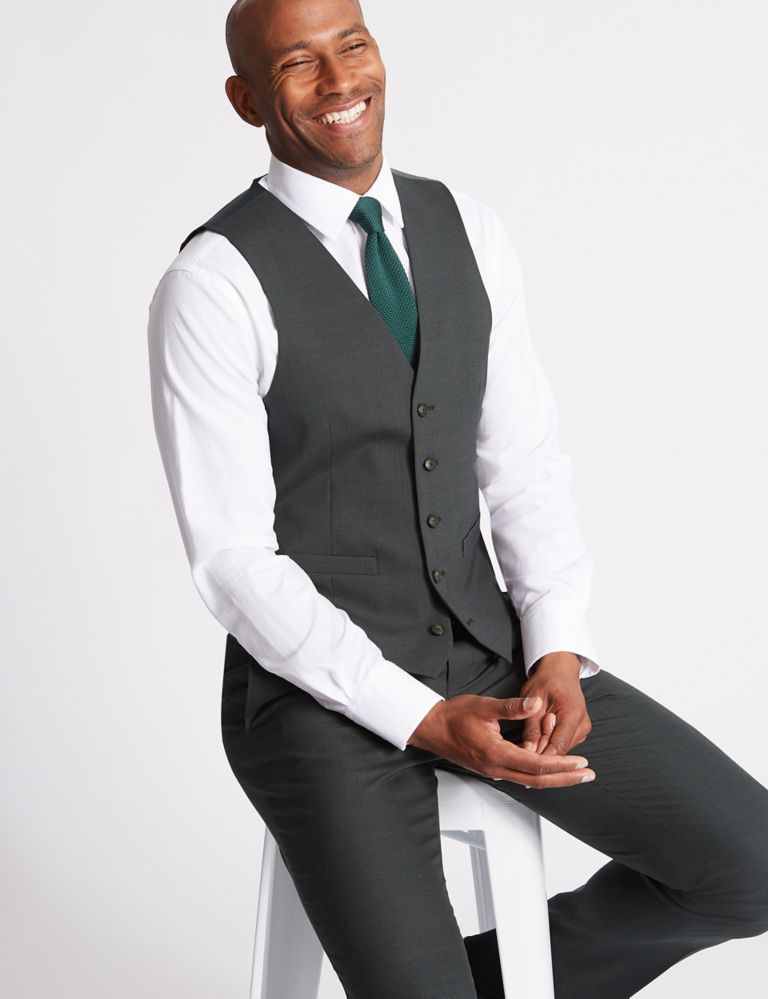 Charcoal Textured Slim Fit Waistcoat 3 of 6