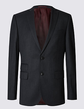 Charcoal Textured Slim Fit Wool Jacket Image 2 of 6