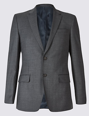 Charcoal Textured Slim Fit Wool Jacket Image 2 of 8