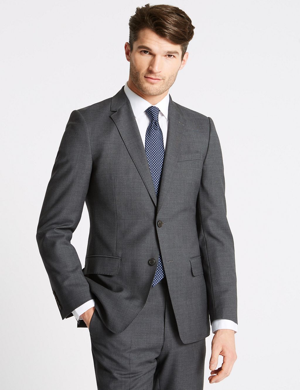 Charcoal Textured Slim Fit Wool Jacket 7 of 8