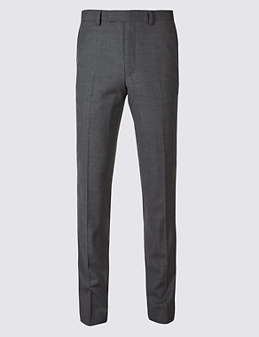 Charcoal Textured Slim Fit Wool Trousers Image 2 of 7