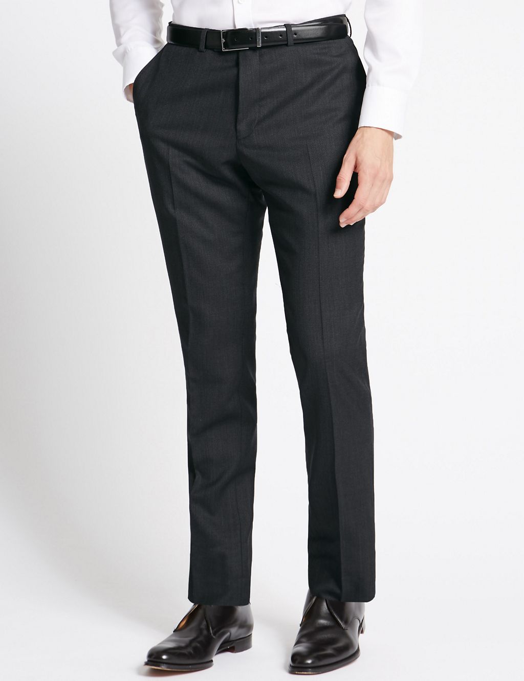 Charcoal Textured Slim Fit Wool Trousers 3 of 4