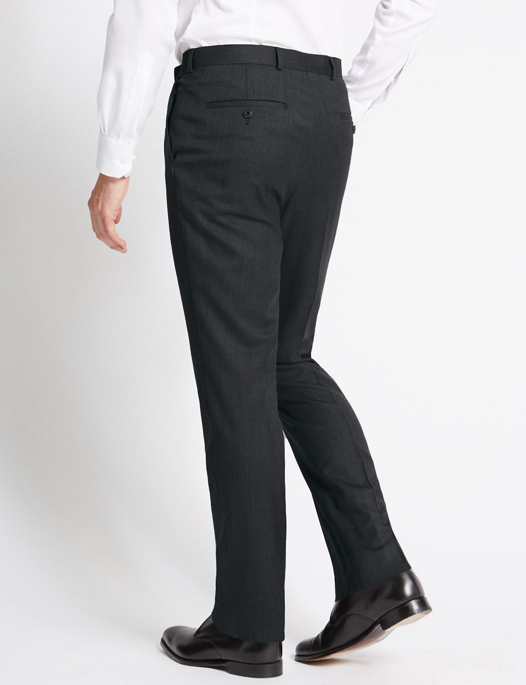 Charcoal Textured Slim Fit Wool Trousers 2 of 4