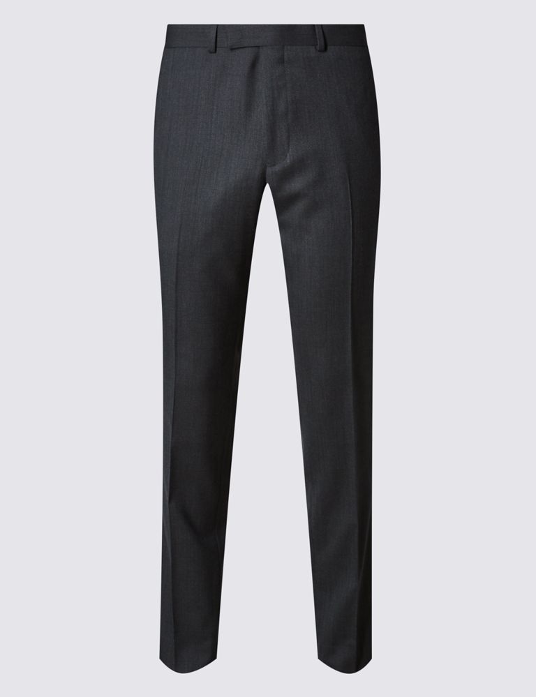 Charcoal Textured Slim Fit Wool Trousers 2 of 4