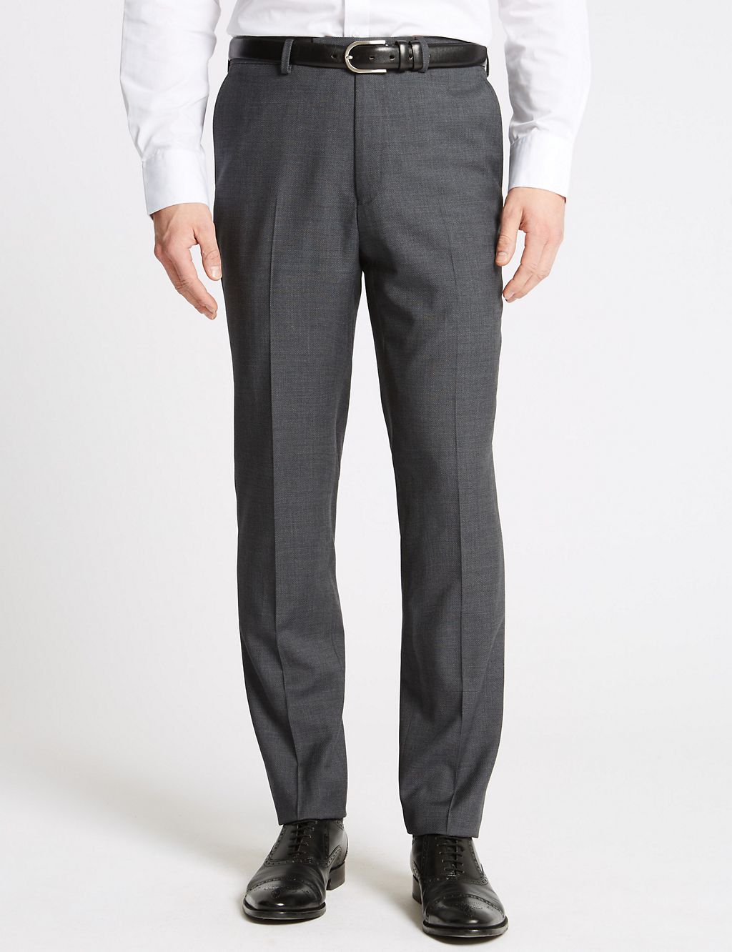 Charcoal Textured Slim Fit Wool Trousers 3 of 7