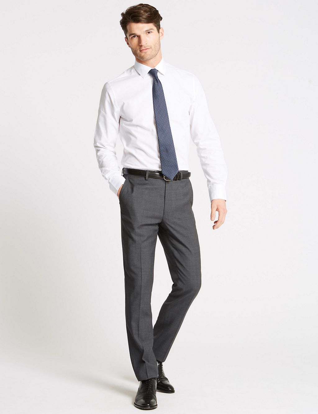 Charcoal Textured Slim Fit Wool Trousers 2 of 7