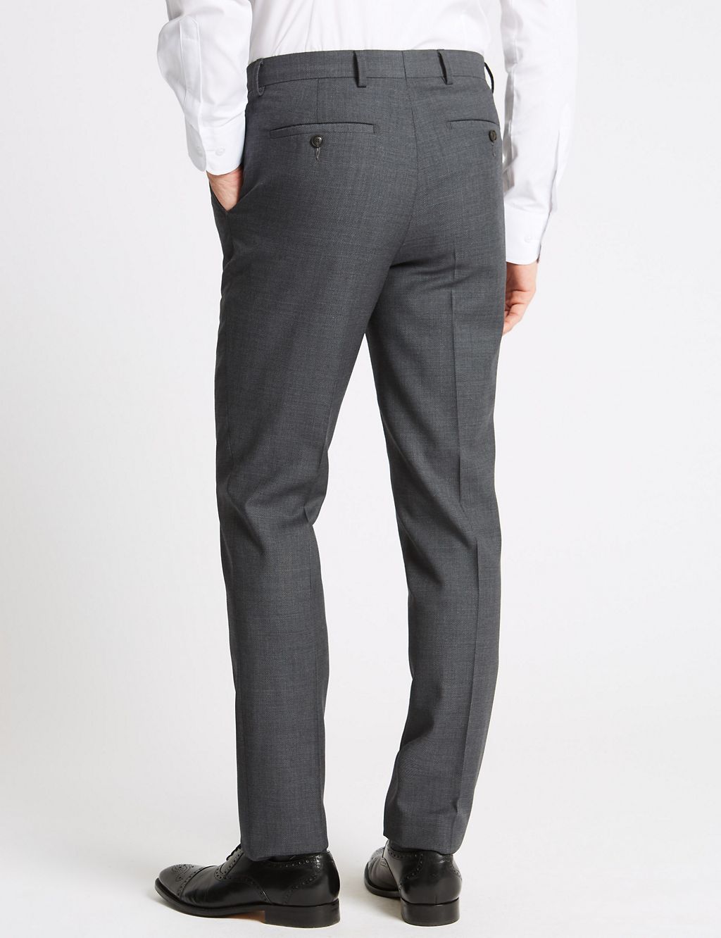 Charcoal Textured Slim Fit Wool Trousers 6 of 7
