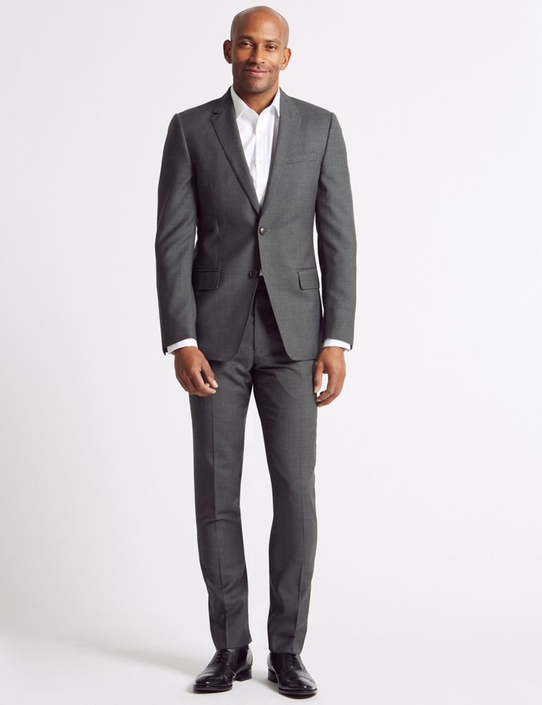 Charcoal Textured Slim Fit Wool Trousers 5 of 7