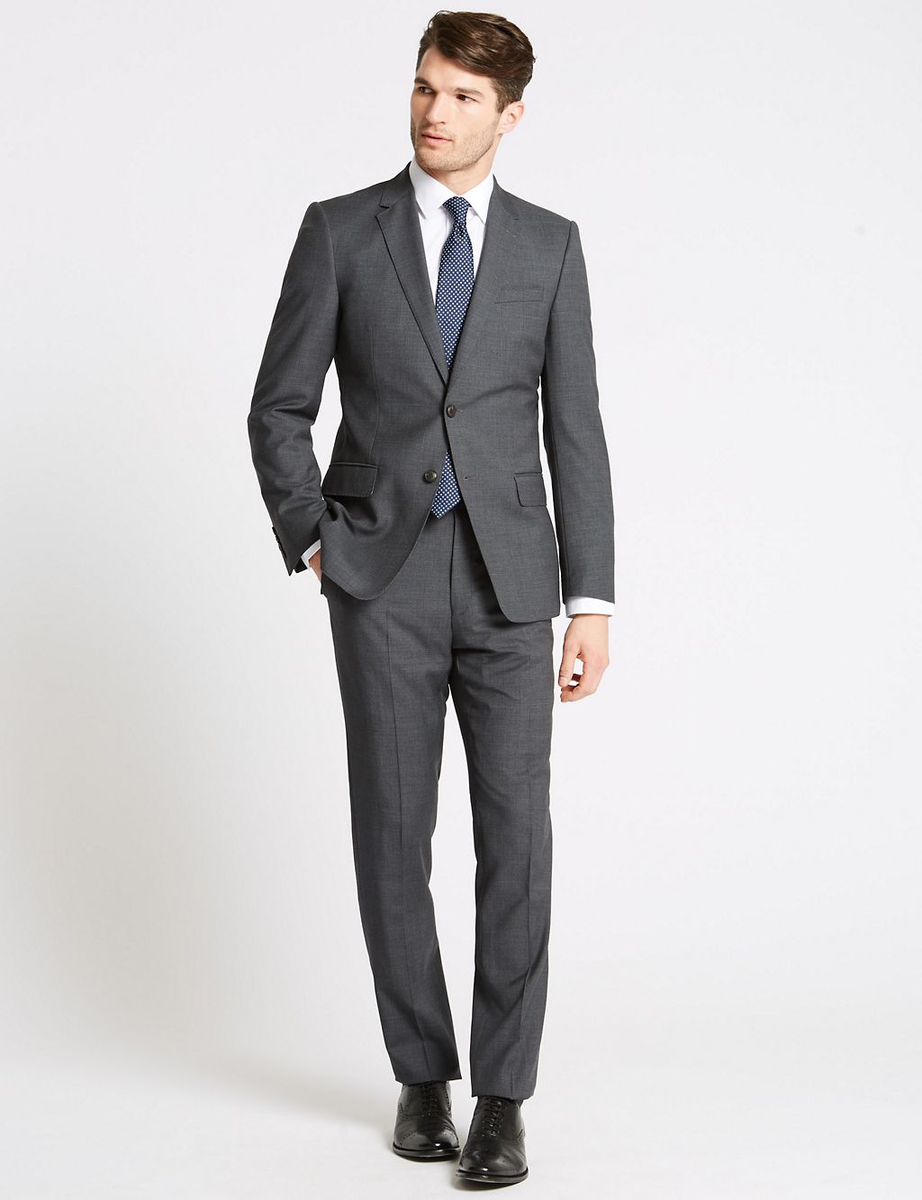 Charcoal Textured Slim Fit Wool Trousers 4 of 7