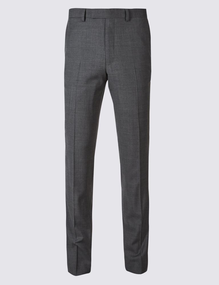 Charcoal Textured Slim Fit Wool Trousers 2 of 7