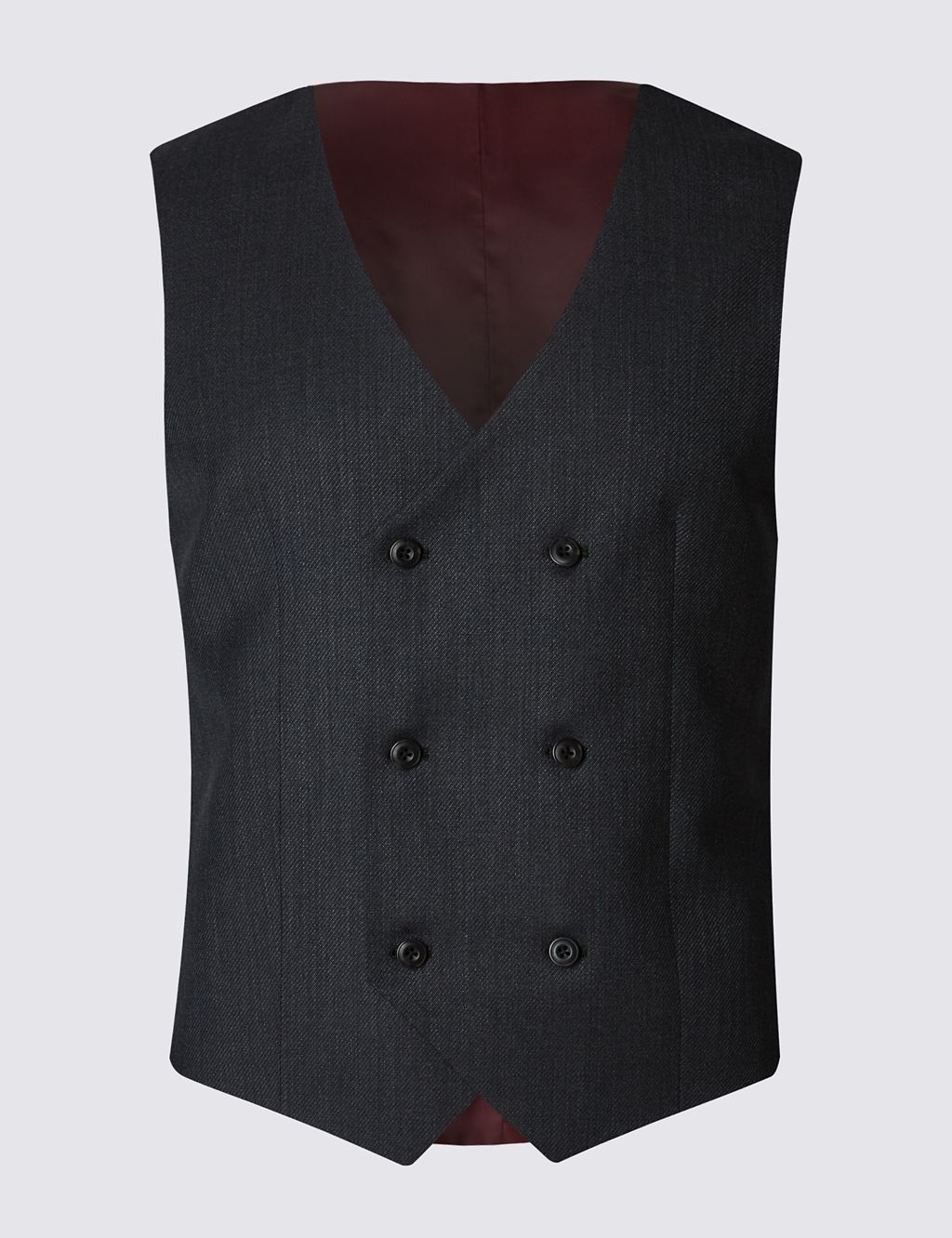 Charcoal Textured Slim Fit Wool Waistcoat 1 of 5