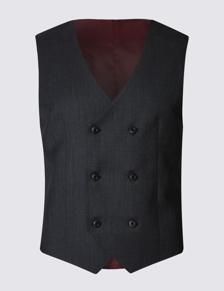 Charcoal Textured Slim Fit Wool Waistcoat 2 of 5