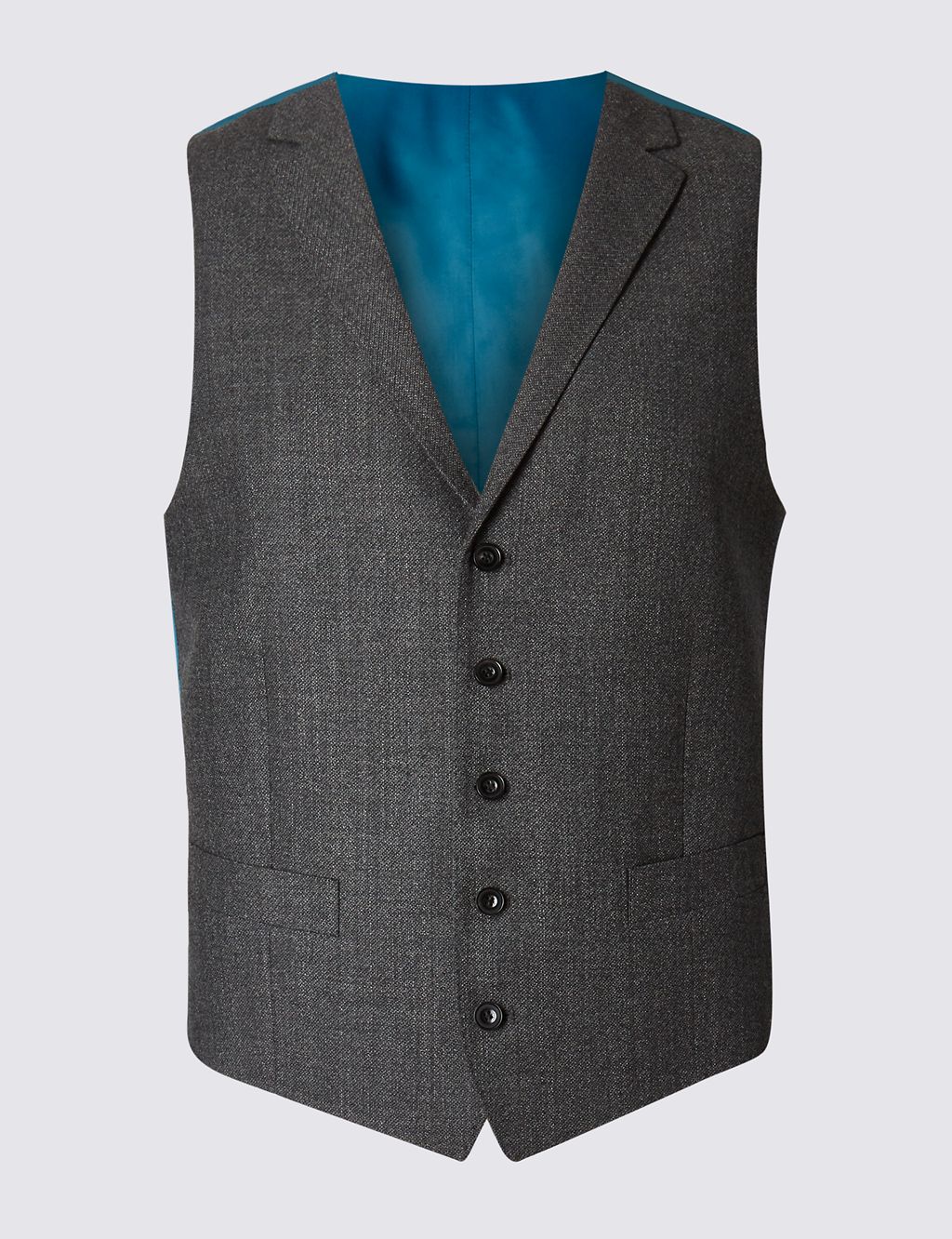 Charcoal Textured Slim Fit Wool Waistcoat 1 of 4