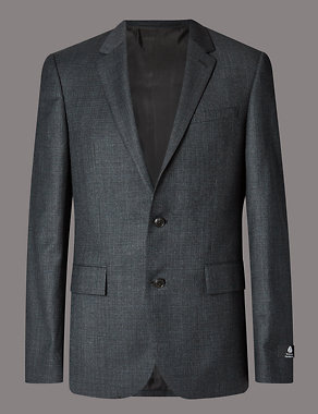 Charcoal Textured Tailored Fit Wool Jacket Image 2 of 9