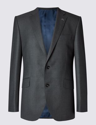 Charcoal Textured Tailored Fit Wool Jacket Image 2 of 8