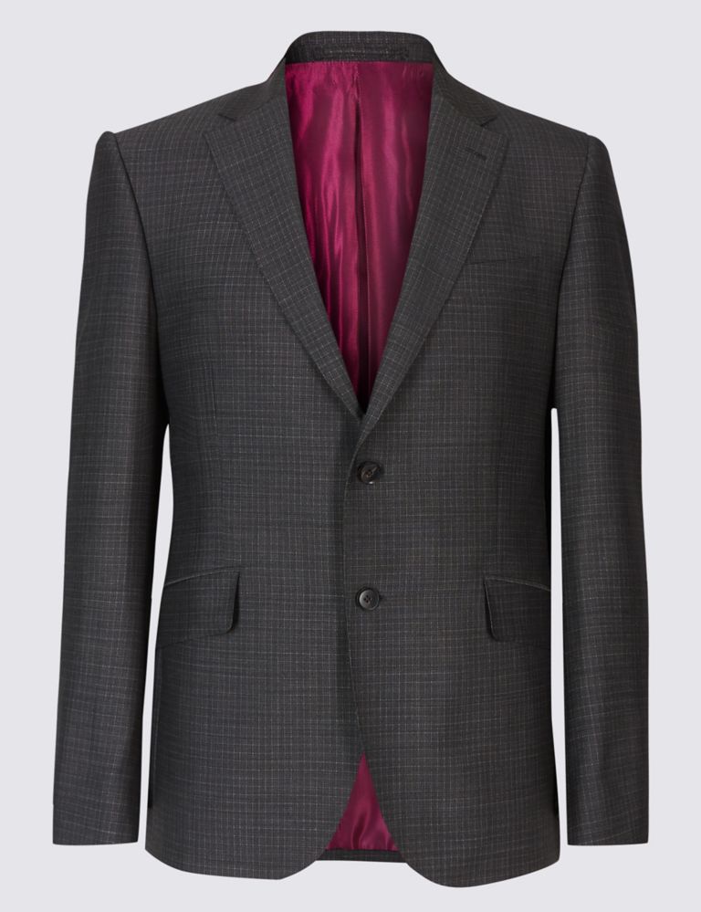 Charcoal Textured Tailored Fit Wool Jacket 1 of 4