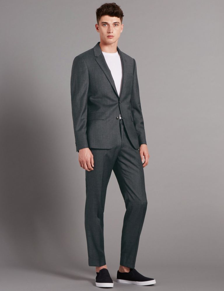 Charcoal Textured Tailored Wool Trousers 4 of 4