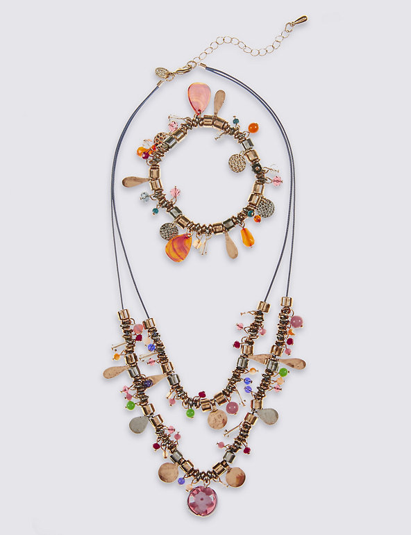 Charm Droplet Necklace & Bracelet Set Image 1 of 2